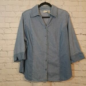 Fashion Bug Womens Denim Style Button Down Shirt 3/4 Sleeve Plus 18/20 Y2K